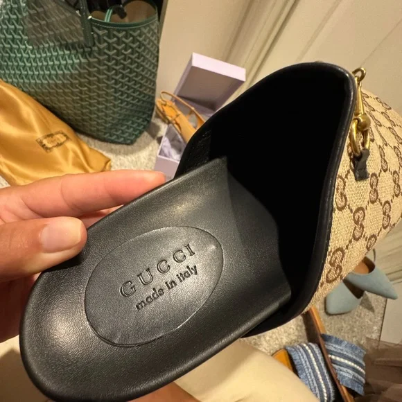 Gucci Brown Monogram Mules - Picture 3 of 7